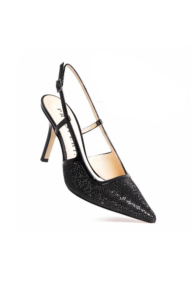 CRYSTAL crne sandale sa ukrasnim kristalima